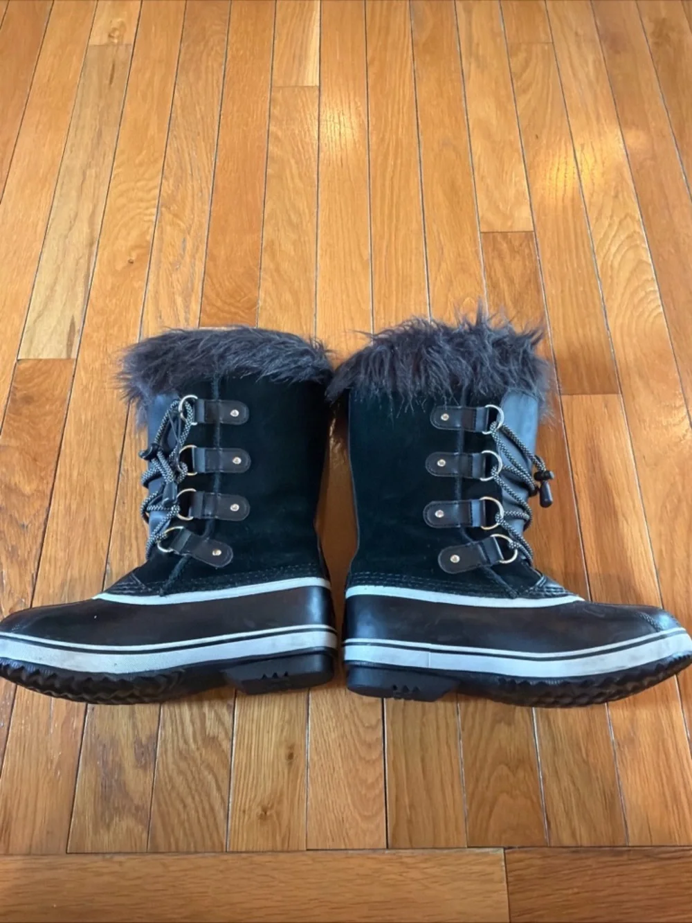 Sorel Youth Joan of Arctic Waterproof Winter Boots Black Dove Gray Faux Fur Sz 3